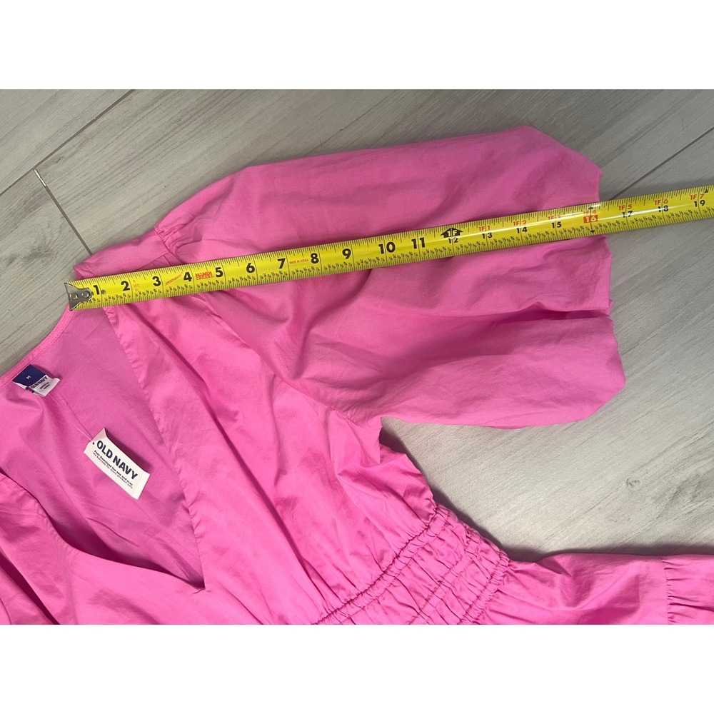 Boho Old Navy Midi Dress Pink Puff Sleeve Smocked Waist Sz M Barbiecore NWT Chic - Picture 8 of 8